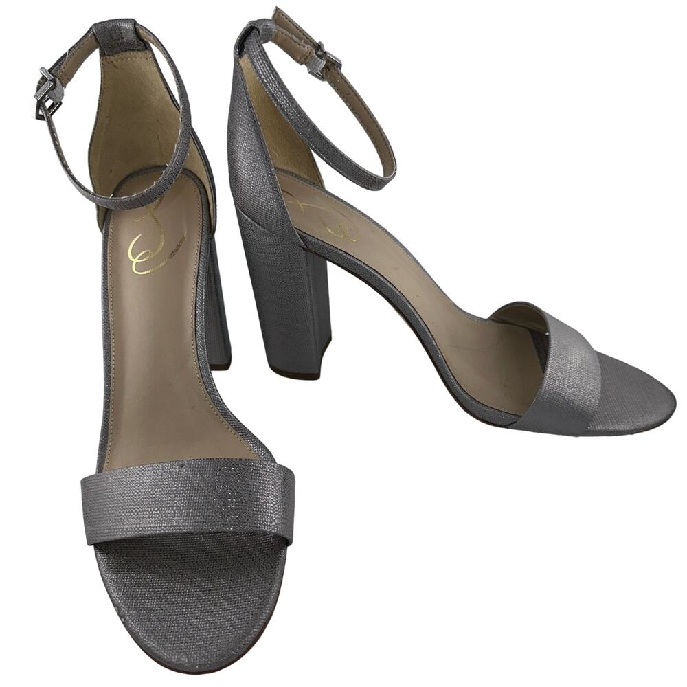 Sam Edelman Metallic Pewter Silver Yaro Textured Jute Heeled Sandal Size 10M